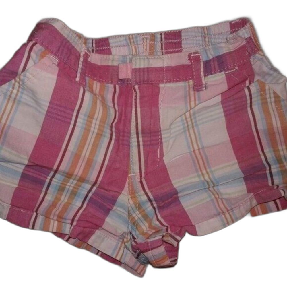 Old Navy Toddler Shorts Plaid Pockets Zipper Elastic 12-18M Pink Orange
